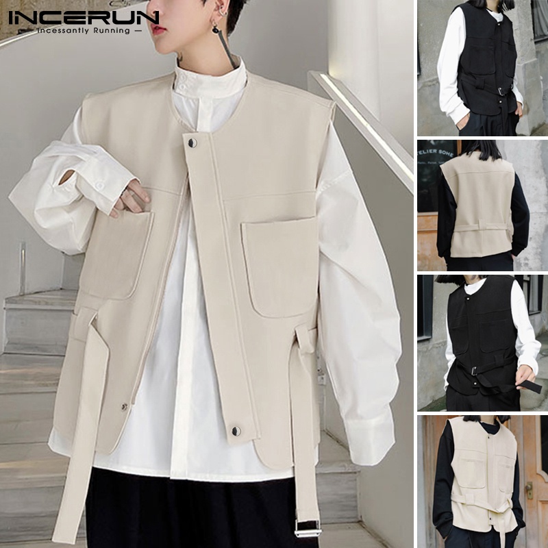 Áo nam INCERUN không tay kèm thắt lưng 2 màu thời trang