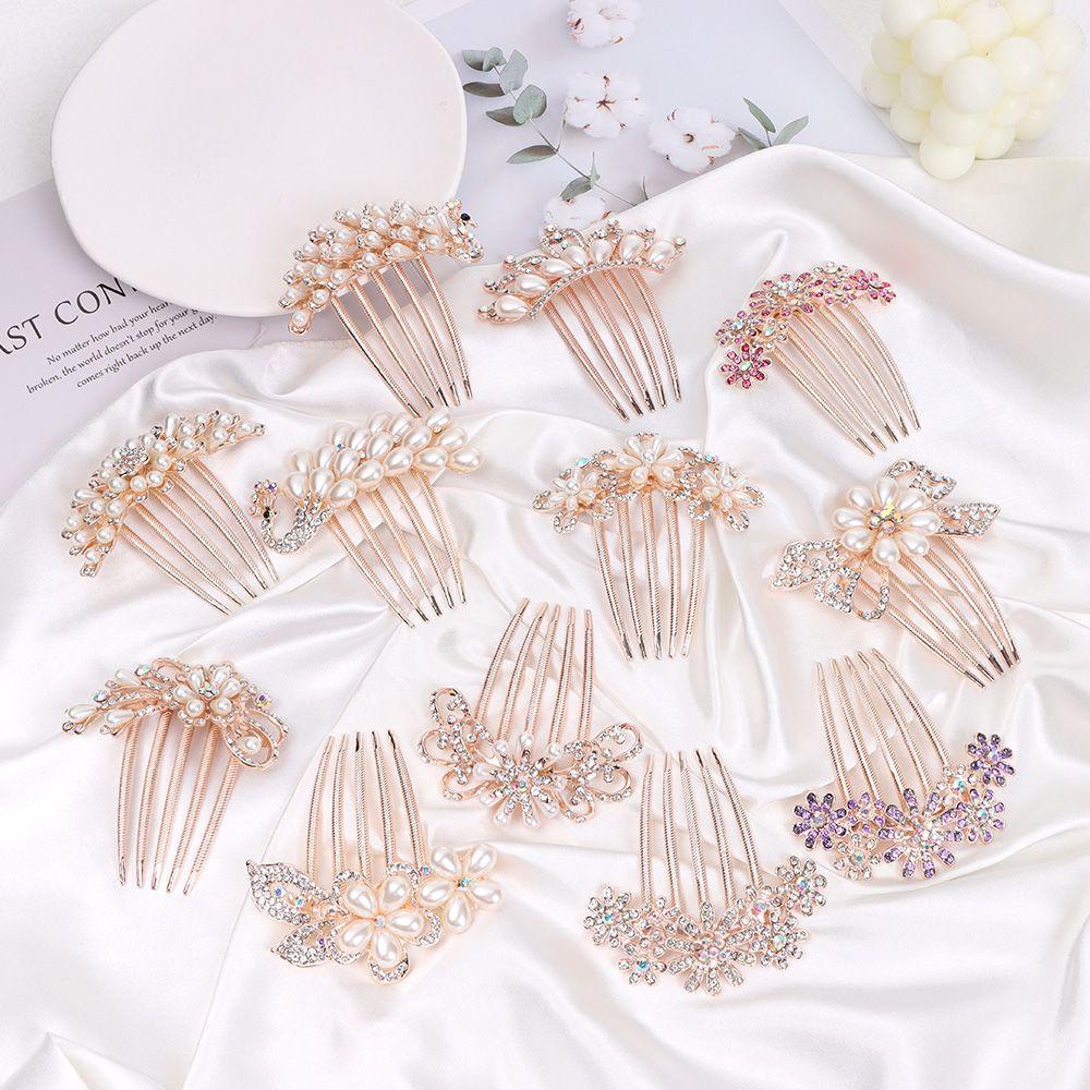 ❈Rowan❈ Phụ Kiện Cài Tóc Cô Dâu Kiểu Dáng Thanh Lịch|Đồ Trang Trí Tóc|Lược Cài Tóc Họa Tiết Hoa Lá Đính Ngọc Trai Nhân Tạo Thời Trang