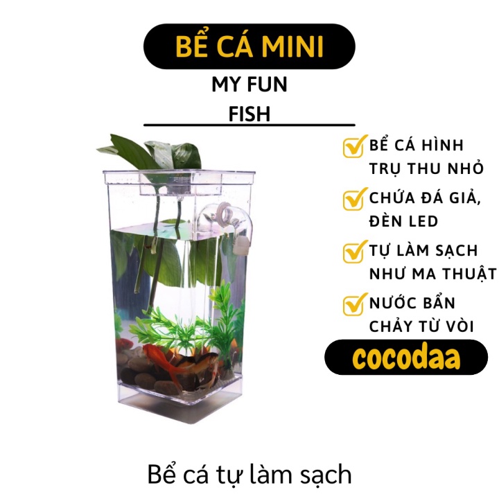 Bể Cá Mini - Bộ Hồ Cá Nhựa My Fun FLsh Tự Làm Sạch Tiện Lợi Có Đèn Led Trang Trí 8366 [FREESHIP]