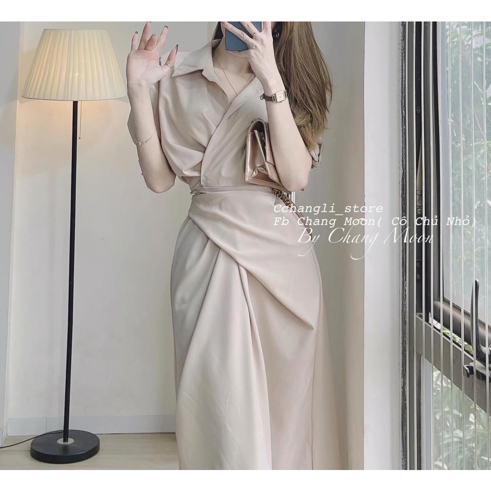 VÁY SƠ MI VẠT CHÉO BUỘC EO 2 MÀU CHO NỮ