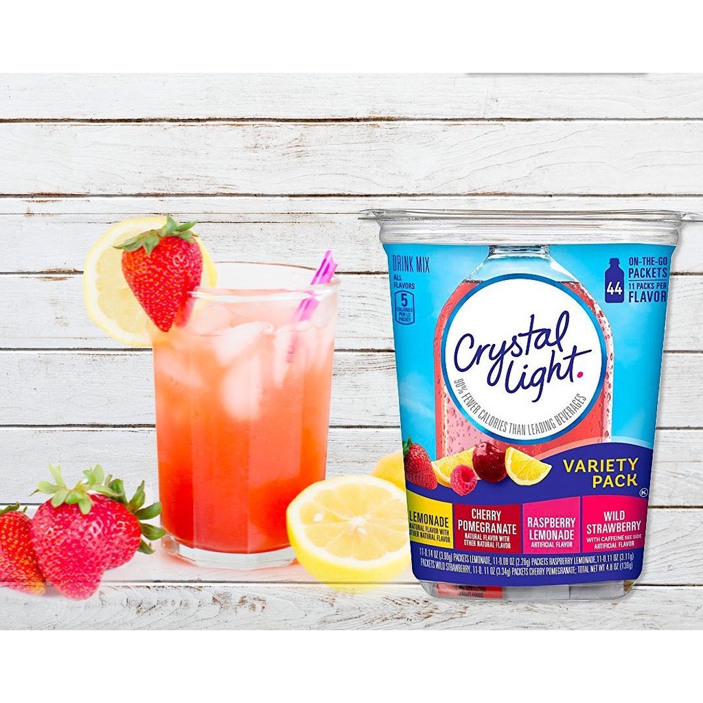 Crystal Light Hộp 44 gói 4 vị Bột pha nước trái cây không đường giải khát DAS / LOWCARB Drink Mix hàng Mỹ ShopDify