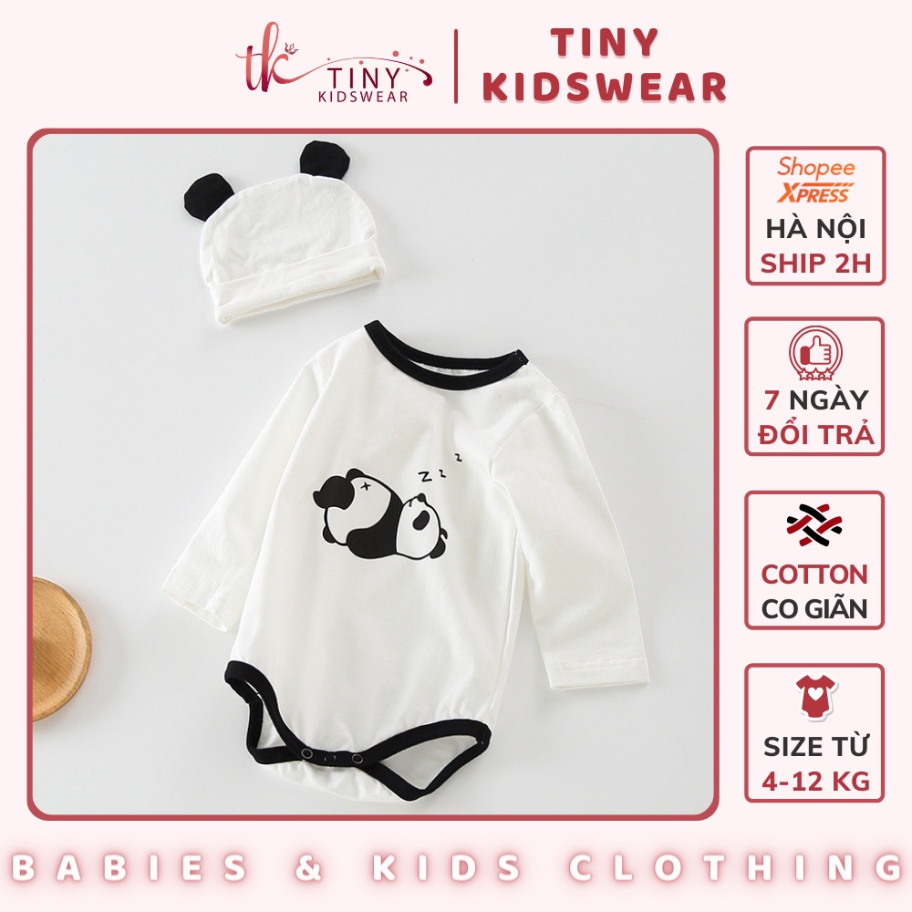 Body chip dài tay, bodysuit thu đông họa tiết gấu trúc (TẶNG KÈM MŨ) cho bé từ 4-12kg [BD14]