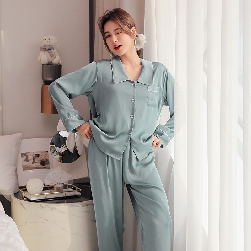 Bộ pijama mẫu trơn hàng thiết kế cao cấp - Bộ lụa mặc nhà dài tay | BigBuy360 - bigbuy360.vn