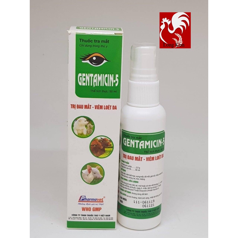 GENTAMICIN-5 chai 50ml - Xịt đau mắt, viêm loét da - Gà, heo, bò, chó, mèo