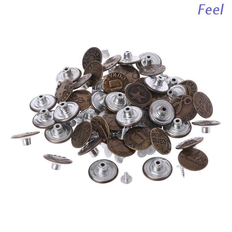 Bộ 50 Nút Quần Jeans 20mm Nhiều Kiểu Dáng Khác Nhau Bằng Kim Loại DIY
