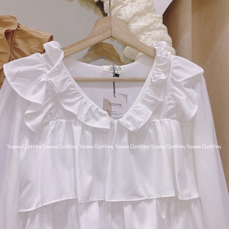 Áo sơ mi babydoll viền bèo tiểu thư chất bol lụa mềm mát cho nữ YoomeClothing ( ảnh thật tại shop )
