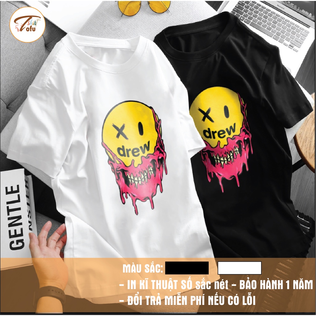 Áo thun Unisex  Drew Demon, Áo phông dáng rộng tay lỡ, Form oversize Nam nữ, chất liệu cotton 100% thoáng mát