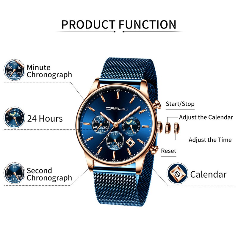 Đồng Hồ CRRJU 2266 Cho Nam Chống Thấm Nước Sang Trọng Thời Trang