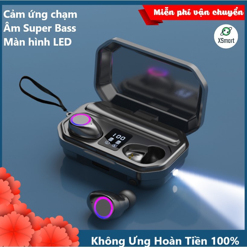 Tai Nghe Bluetooth VTUOGE T10, F9, M12 PRO BASS Màn Hình LED Kiêm Sạc Dự Phòng Điện Thoại Có Đèn Pin, Có Mic, Dock Sạc