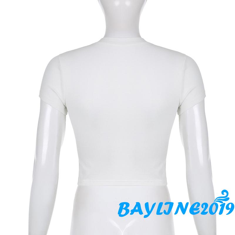 Áo Croptop Ngắn Tay Cổ Tròn In Họa Tiết Thiên Nga Trái Tim Xinh Xắn Theo Phong Cách Mùa Hè Dành Cho Nữ