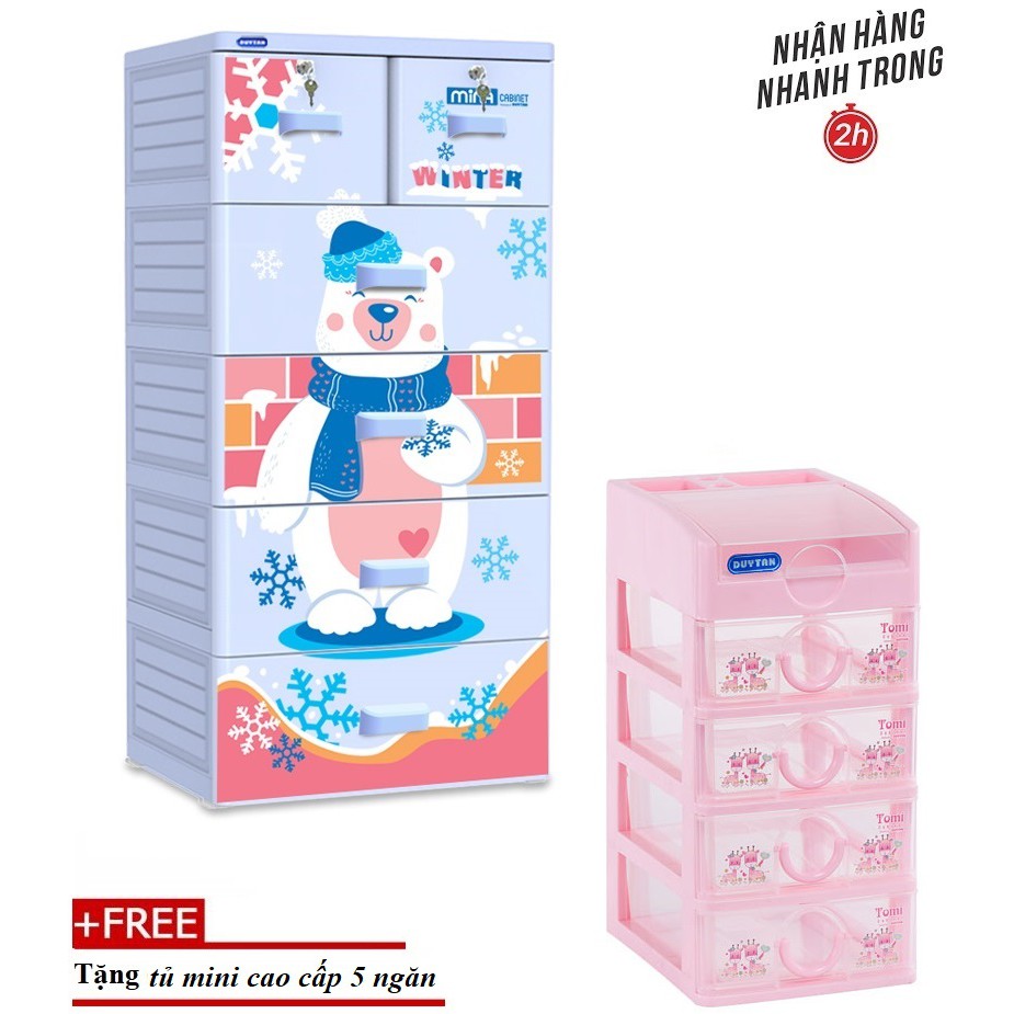 TỦ NHỰA DUY TÂN MINA XANH DƯƠNG GẤU TUYẾT MỚI 2019- 5 TẦNG- TỦ MINI CAO CẤP 5 NGĂN
