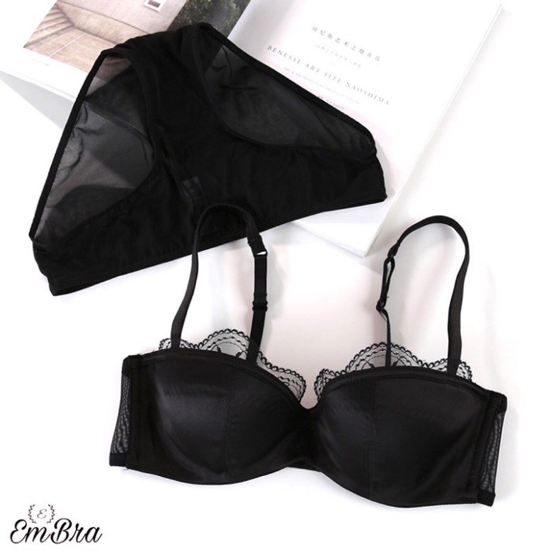 Set Đồ Lót Nữ Satin Có Gọng Đệm Mỏng Cao Cấp, Bộ Nội Y Quyến Rũ Mỏng Gọng Mã EBB21