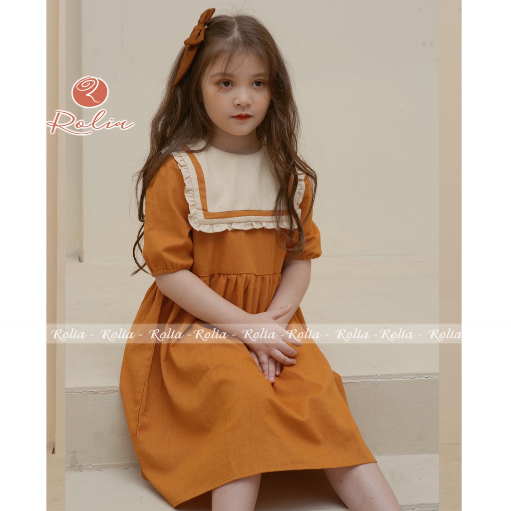 Váy bé gái cổ yếm phối ghi ROLIA Donna Dress chất vải linen, mặc xinh điệu sang VT98