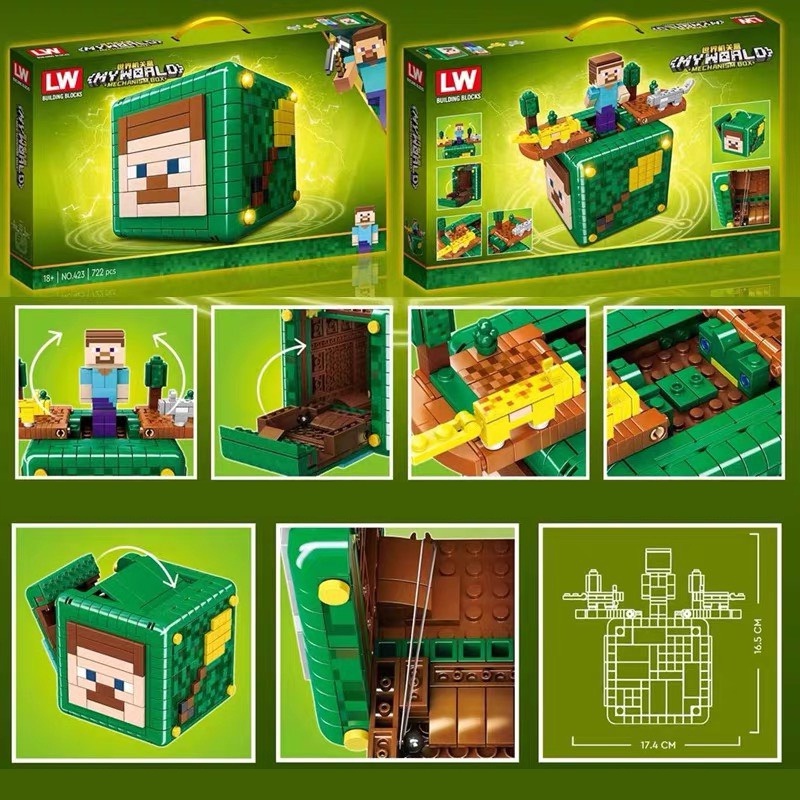 Đồ Chơi Lắp Ráp Kiểu Lego Minecraft My World Mô Hình Chiếc Hộp Ma Thuật MECHANISM Magic Box LW No.423 Với 722 Mảnh Ghép