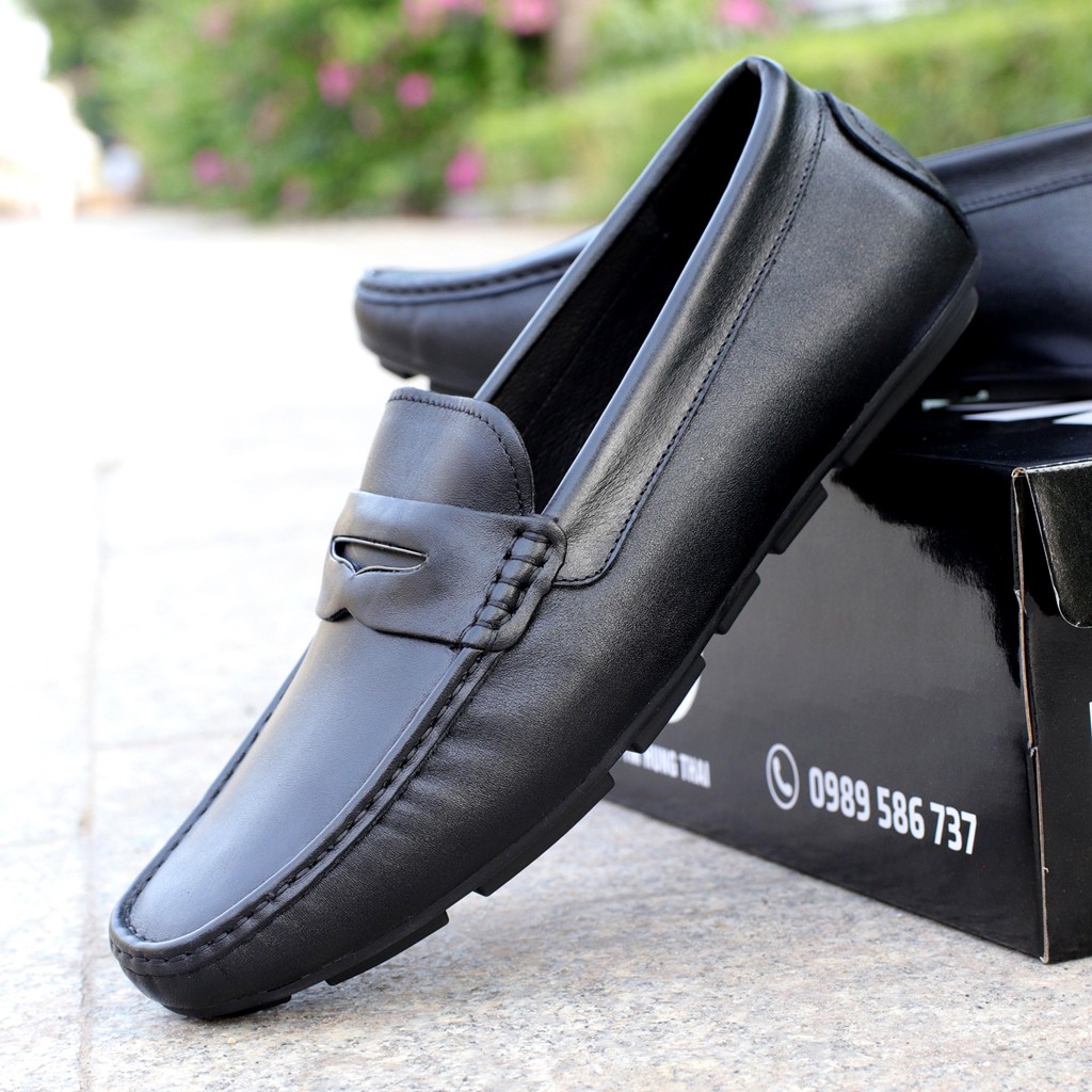 Giày mọi nam da bò đẹp, giày lười đai da đế cao su - HT.NeO