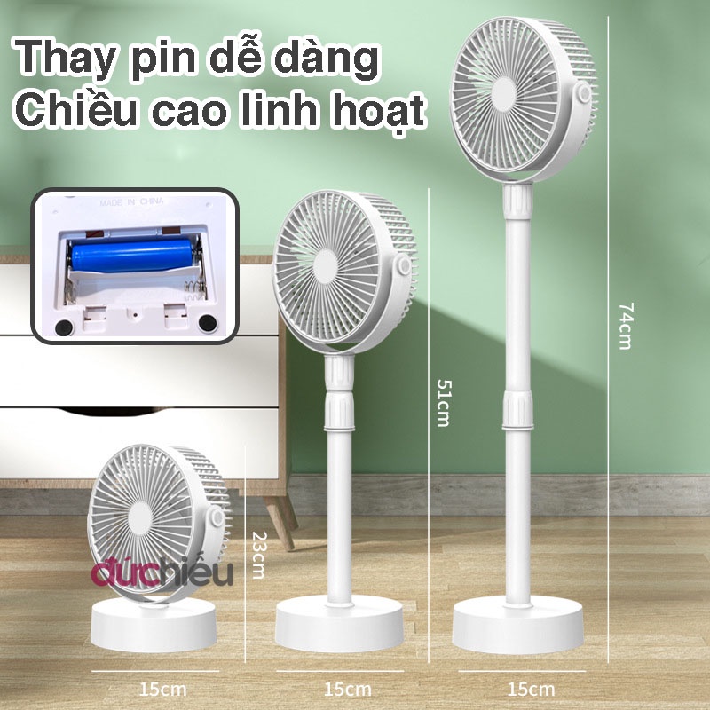 [ Bao chất lượng ] Quạt sạc tích điện xoay loại to cao linh hoạt 2207 – Đức Hiếu Shop