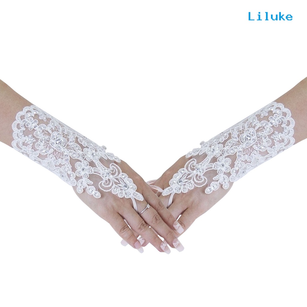 Đôi Găng Tay Ren Đính Hạt Thời Trang Cho Nữ