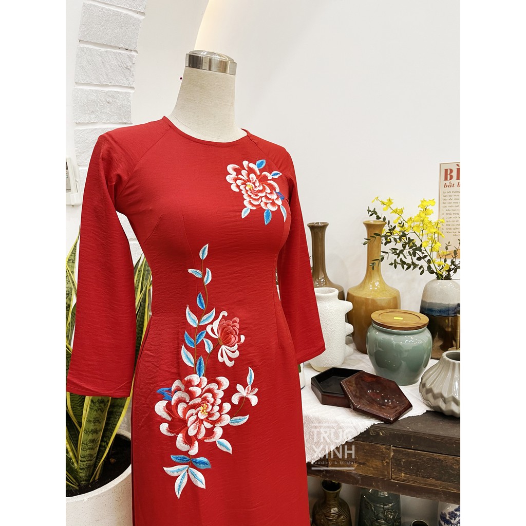 Áo dài đỏ MAY MẮN - áo dài cưới thêu GIÁ RẺ - Áo dài Tết