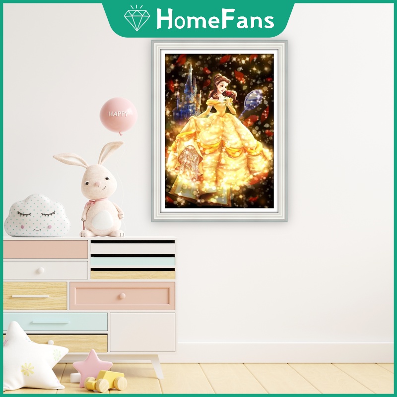 Bộ tranh đính đá 5D họa tiết công chúa hoạt hình độc đáo kích thước 30X40cm DIY dùng trang trí