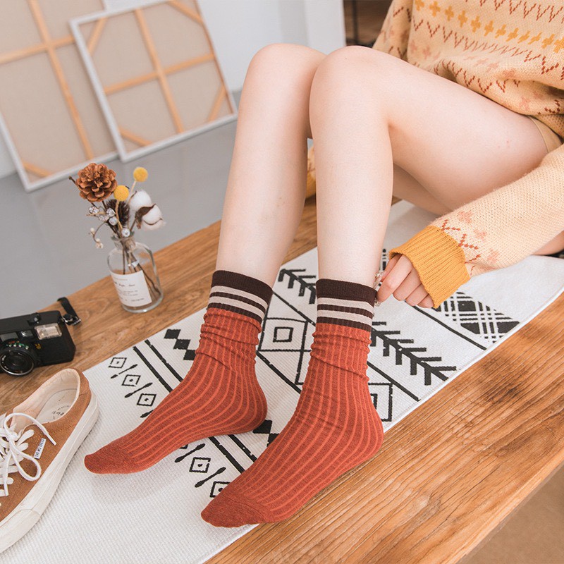 Tất cổ cao Bivota vớ nữ cao cổ dài len gân vintage Hàn Quốc cực xinh T55