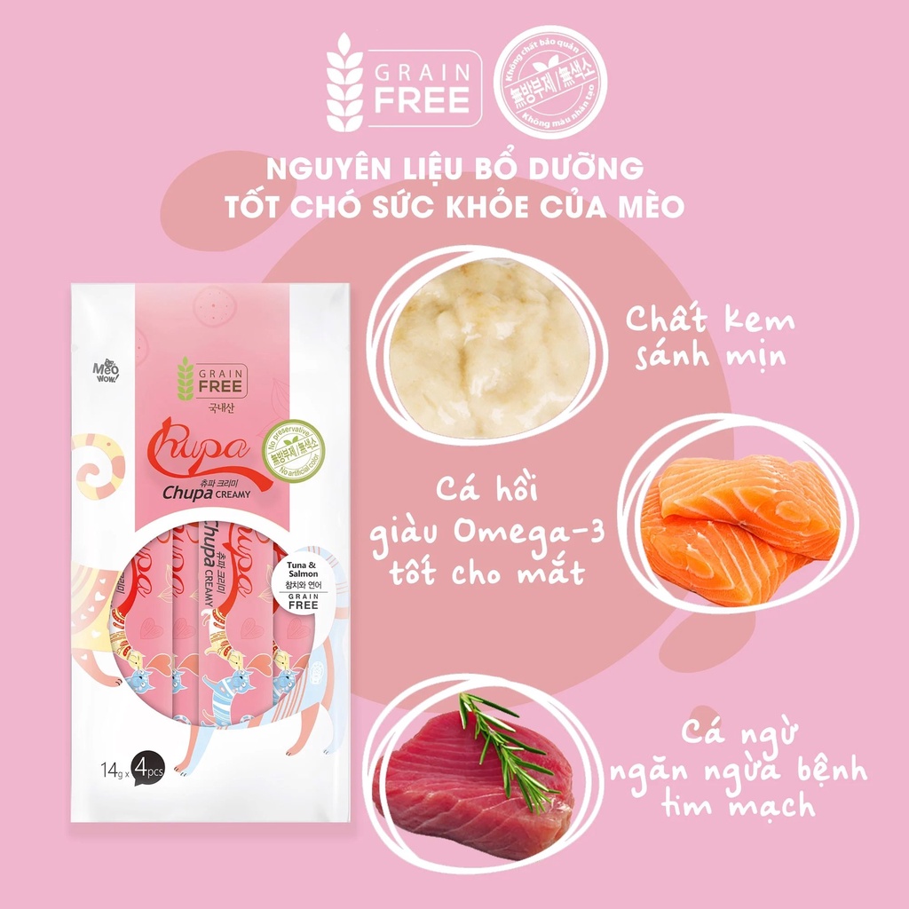 Súp thưởng dinh dưỡng cho mèo Chupa Cream gói 4 thanh