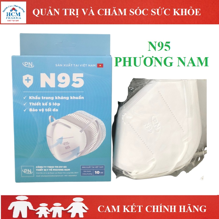 Khẩu trang N95 chính hãng 5 lớp không van Phương Nam màu trắng kháng khuẩn HCM21