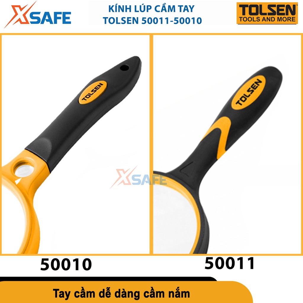Kính lúp cầm tay 220x 97mm/190x85mm Tolsen, độ phóng đại lên đến 10x, tay cầm cao su chống trơn trượt, kính lúp độ nét