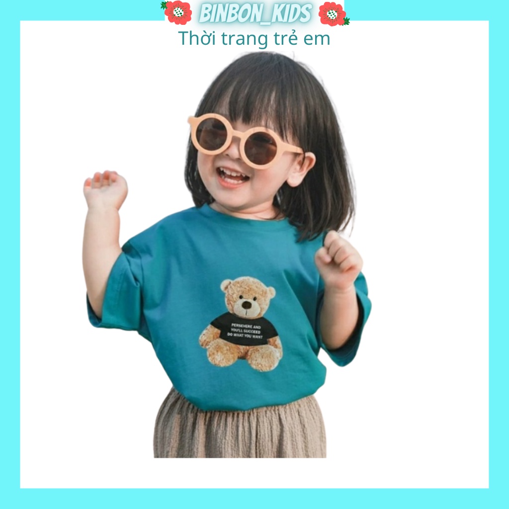 Áo phông cho bé. Áo cộc tay mùa hè in chú gấu bông cho bé trai bé gái chất cotton cực mát cho bé từ 8-20kg-BINBON KIDS