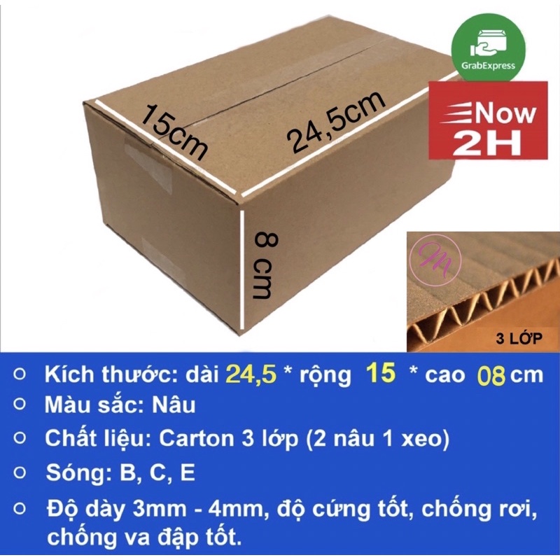 [5 bộ] Hộp carton dày đóng gói hàng 24,5x15x8