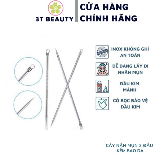 Cây nặn mụn 2 đầu - que nặn mụn cao cấp inox