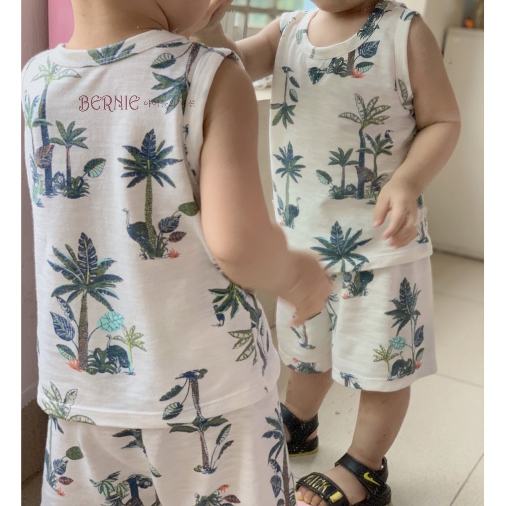 [Bernie kids]_Bộ balo cotton họa tiết cây dừa cho bé trai 8 -20kg