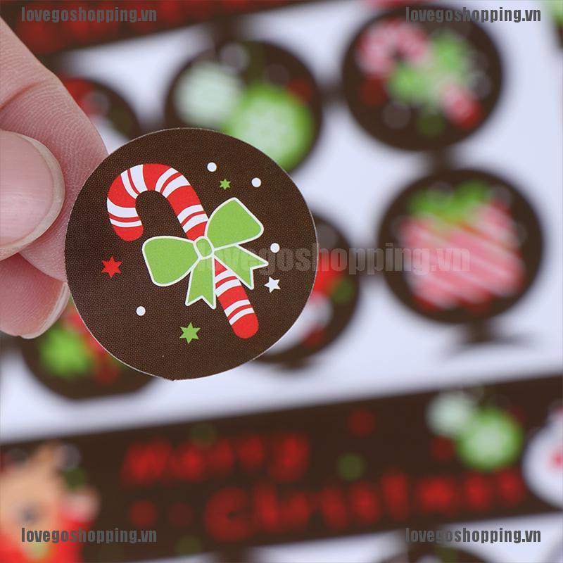 Bộ 160 sticker hình tròn vẽ hình ông già Noel/tuần lộc dịp Giáng Sinh