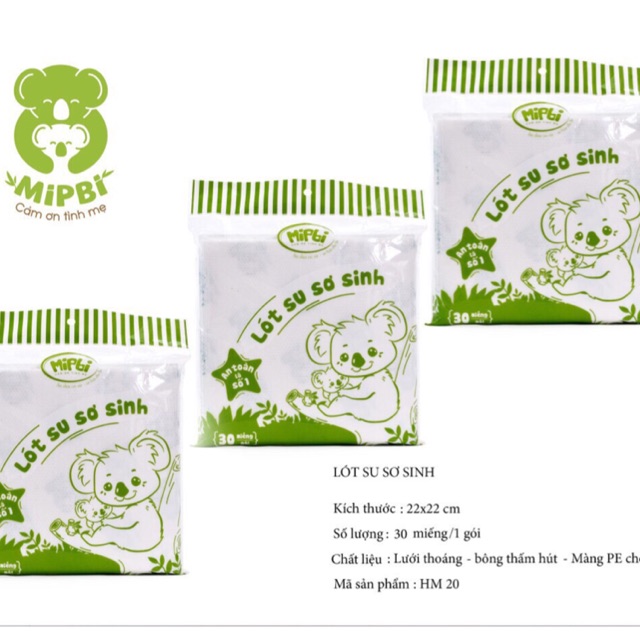 Lót su sơ sinh mipbi 30 miếng