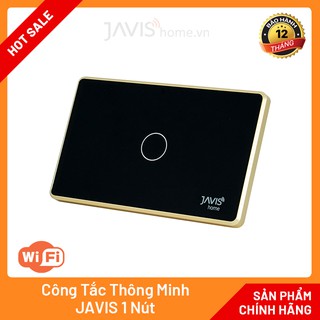 Công tắc thông minh JAVIS 1 Gang có viền vàng. Công tắc cảm ứng WIFI điều khiển bằng tiếng Việt qua loa Google,Loa JAVIS