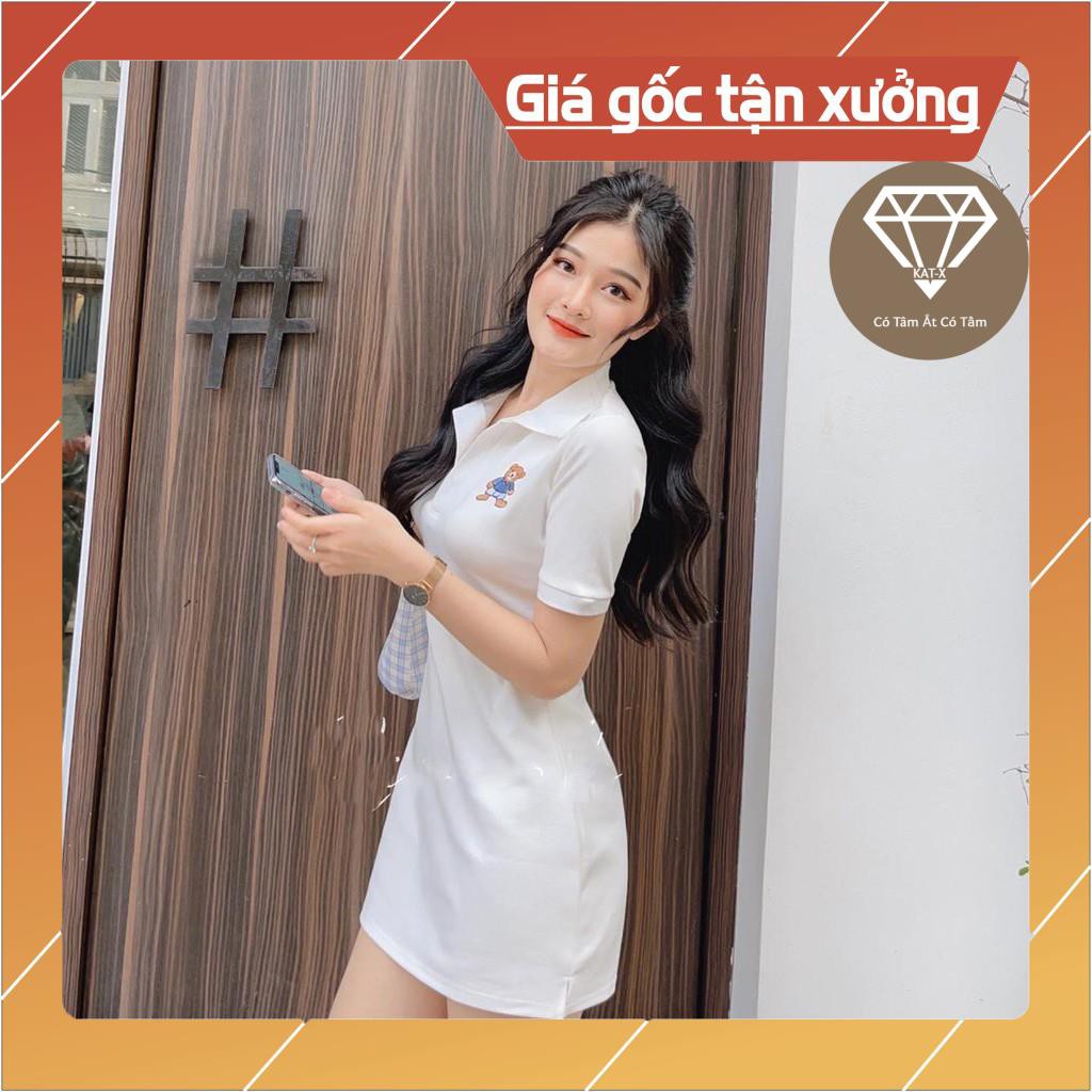 Váy thêu gấu [FREESHIP]🍁Đầm dáng ôm body chất bo tăm🍁