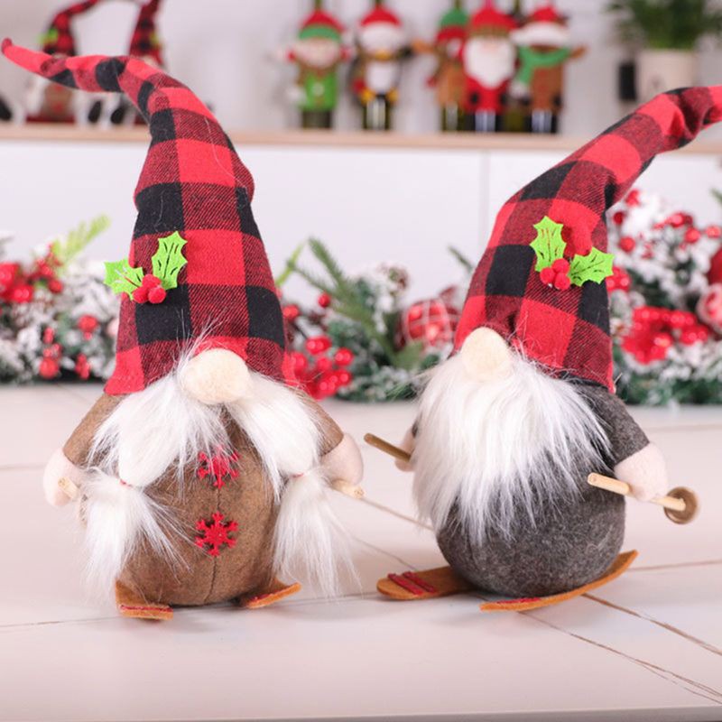 PRI* Handmade Skiing Gnome Swedish Tomte Christmas Elf Doll Toy Ornaments Shop Window Table Decoration