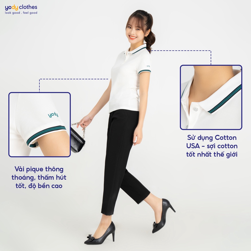 [SALE 30%] Áo polo nữ vải pique YODY dệt hình mắt chim thoáng mát, phối cổ và tay áo trẻ trung APN5036