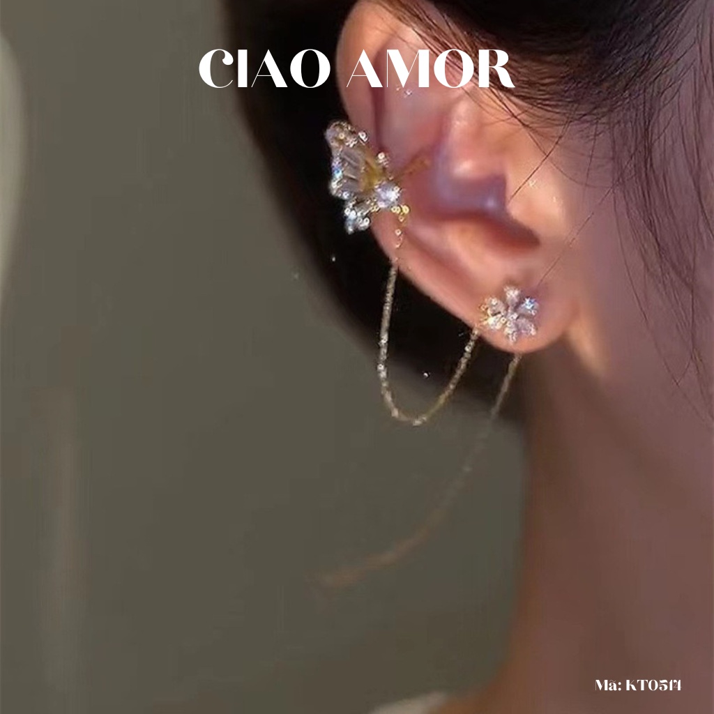 Khuyên tai nữ, Bông tai kẹp vành cánh hoa lấp lánh dự tiệc Trang sức Ciao Amor - KT0514