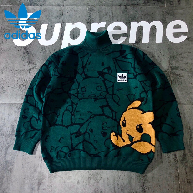 Áo sweater ADIDAS vải cotton 100% in hình pikachu phong cách năng động thời trang cho cặp đôi