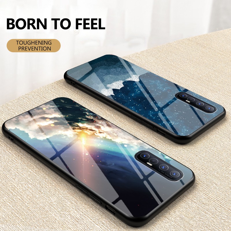 OPPO Reno3 Pro Hard Case Shockproof Starry Sky Glass Protective Back Phone Cover