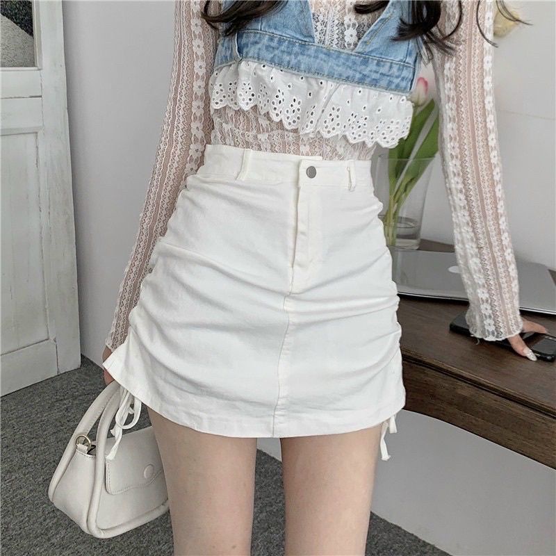 Chân váy ngắn Kaki phối kiểu RÚT DÂY 2 BÊN Form ngắn xinh, Size S M L  //THƯƠNG90 SHOP