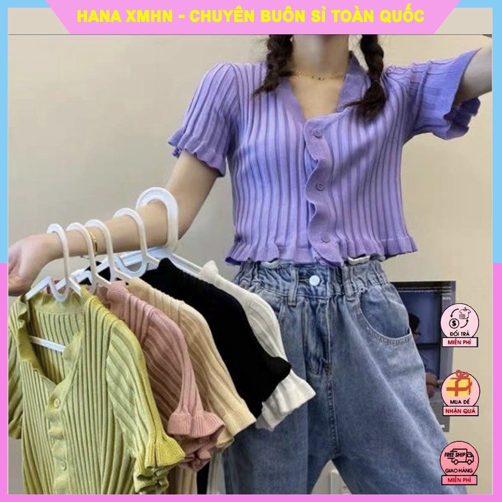 [ÁO DỆT KIM] Áo Len Nữ, Áo Croptop Tay Ngắn Bèo Nhún Dệt Kim_  Phong Cách Hàn Quốc_Đi Chơi Dạo Phố Là Xinh