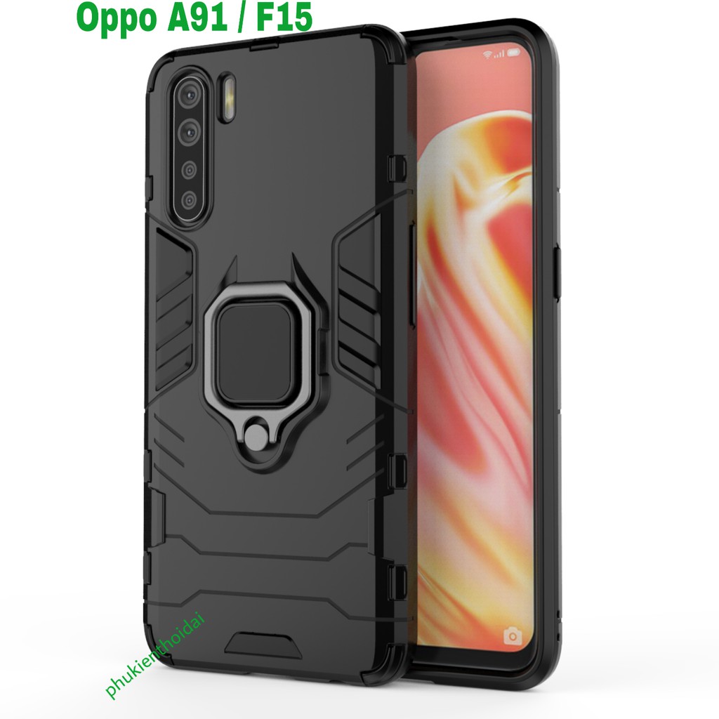 Ốp lưng Oppo A91 / Oppo F15 Iron Man Iring chống sốc chống va đập mạnh siêu bền giá đỡ mặt lưng