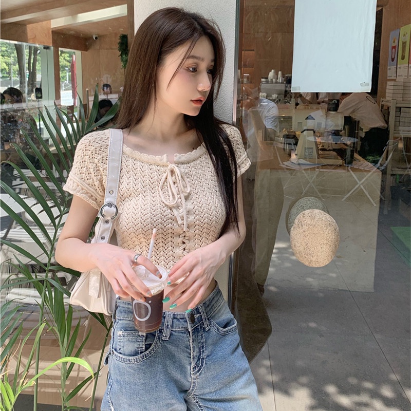 Áo Cardigan Dệt Kim Tay Ngắn Dáng Ôm Thiết Kế Cỡ Nhỏ Thời Trang Cao Cấp