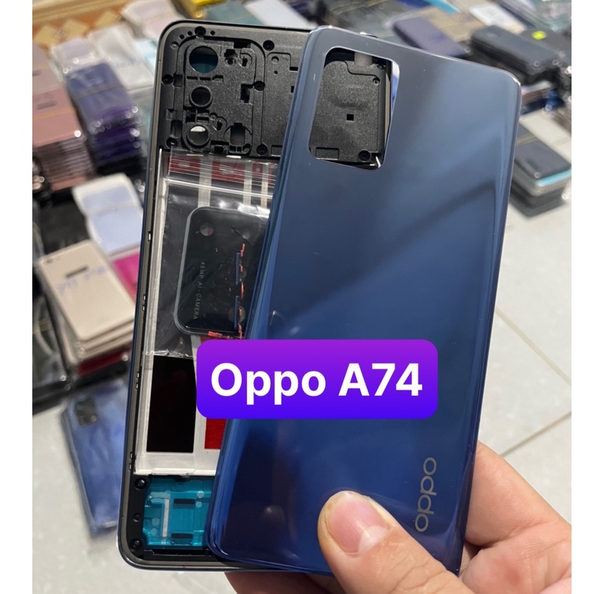 bộ vỏ oppo A74 - bộ gồm lưng,sườn,xương máy,phím,cụm kính camera