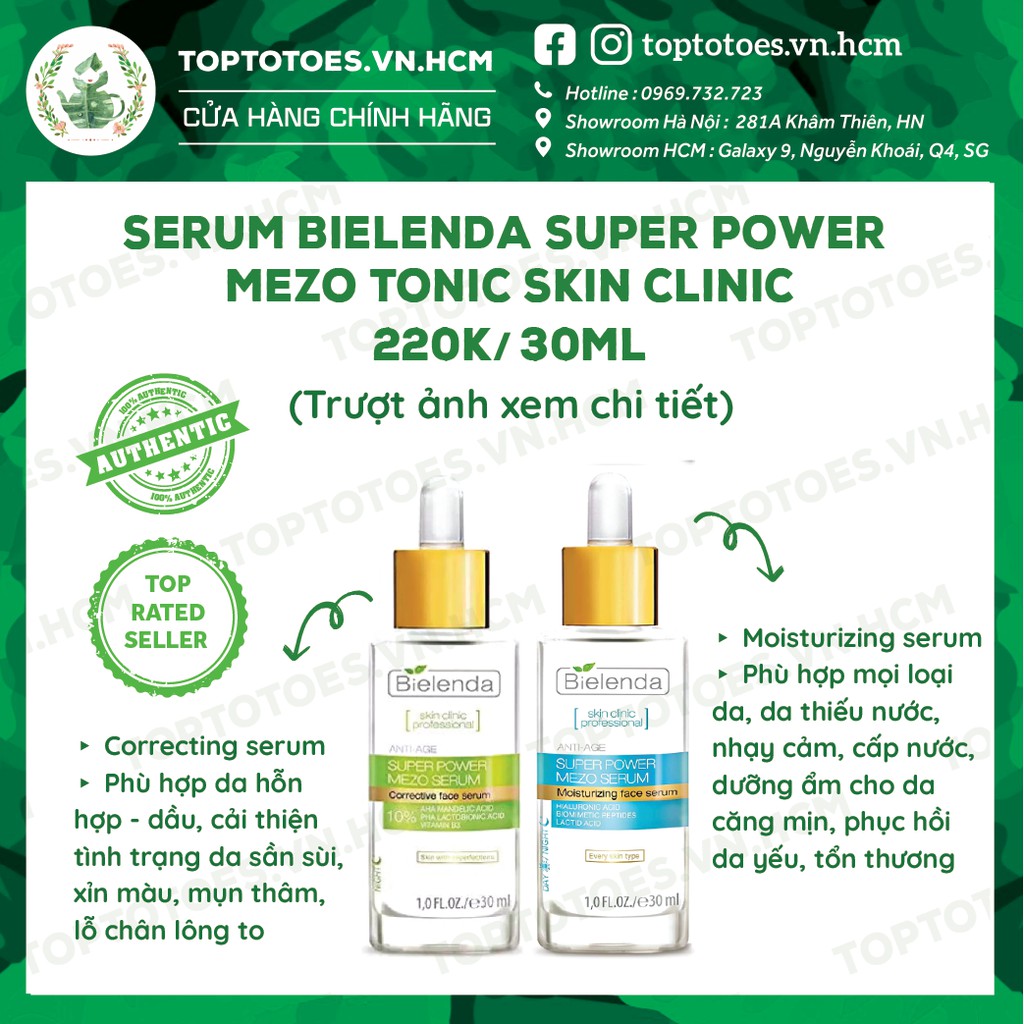 Serum Bielenda Super Power Mezo Skin Clinic Moisturizing cấp nước, dưỡng ẩm/ Correcting căng bóng, mờ thâm