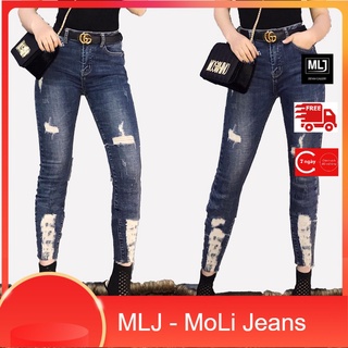 Quần jean nữ BIG SIZE dài 9 tấc rách kiểu đẹp dành cho người béo 3603