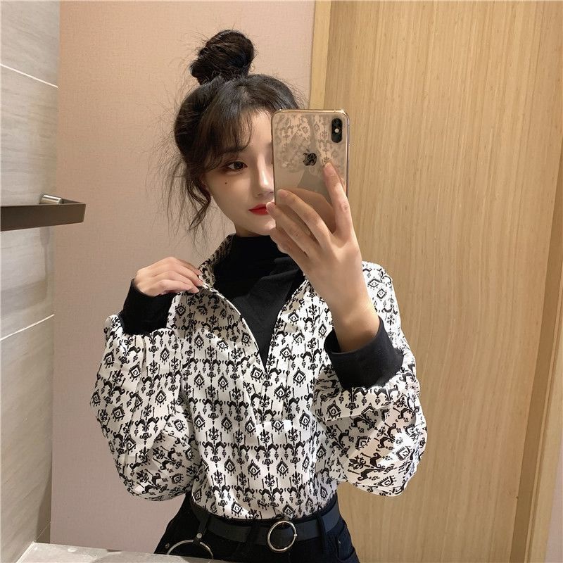 Áo Sơ Mi Tay Dài Giả Hai Lớp Dáng Rộng Phong Cách Hàn Quốc Thời Trang Mùa Đông Mới Cho Nữ