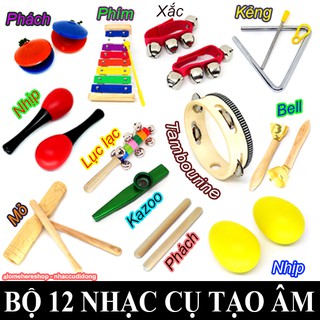 Bộ 12 loại nhạc cụ tạo âm mini nhỏ gọn nhiều màu cho trẻ phát triển tư duy âm nhạc