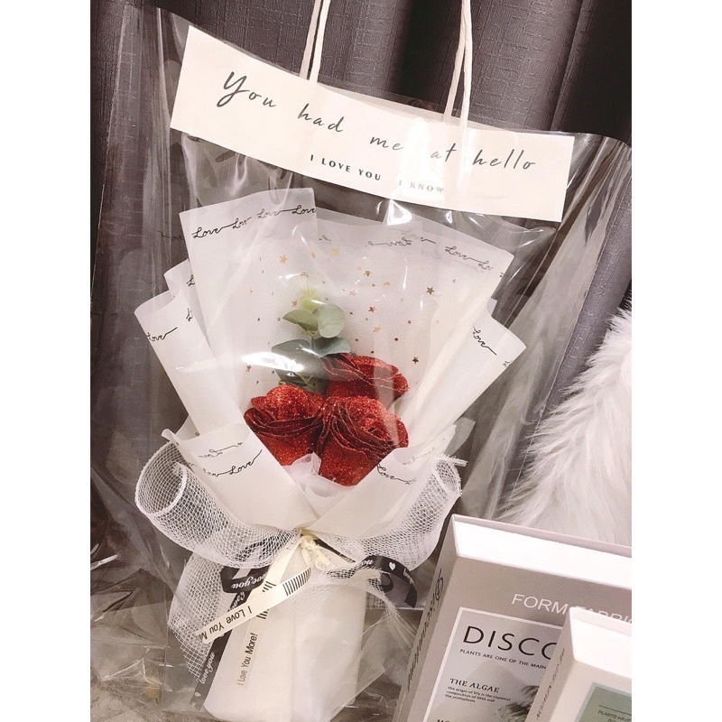 Hoa nhũ 3 bông kèm túi thiệp nhiều mẫu